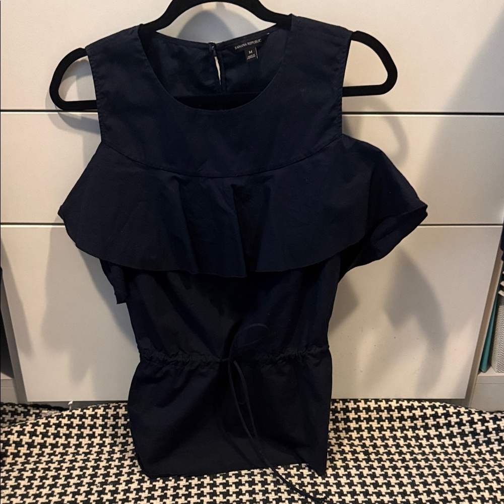 Banana Republic Navy Ruffle-Front Sleeveless Blouse
